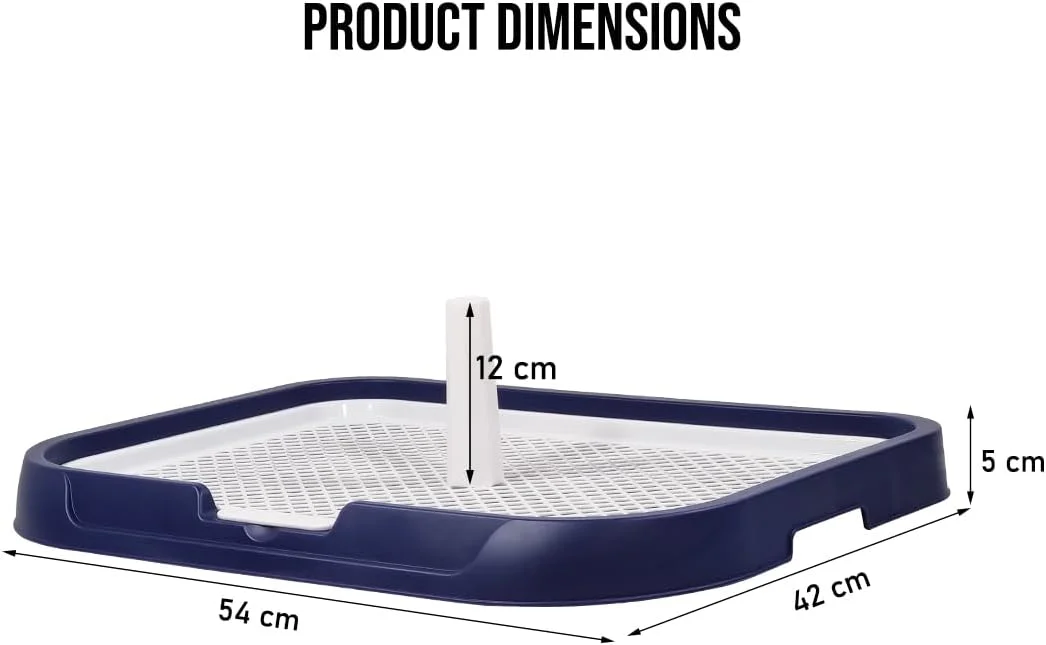 توالت سگ قابل استفاده مجدد با نگهدارنده پلاستیکی، میله راهنمای ادرار و توری قابل جابجایی، طراحی جمع و جور برای سگ های متوسط ​​تا بزرگ، ایده آل برای آموزش دستشویی در داخل و خارج از منزل، ضد نشت و بادوام، 54 سانتی متر (آبی)