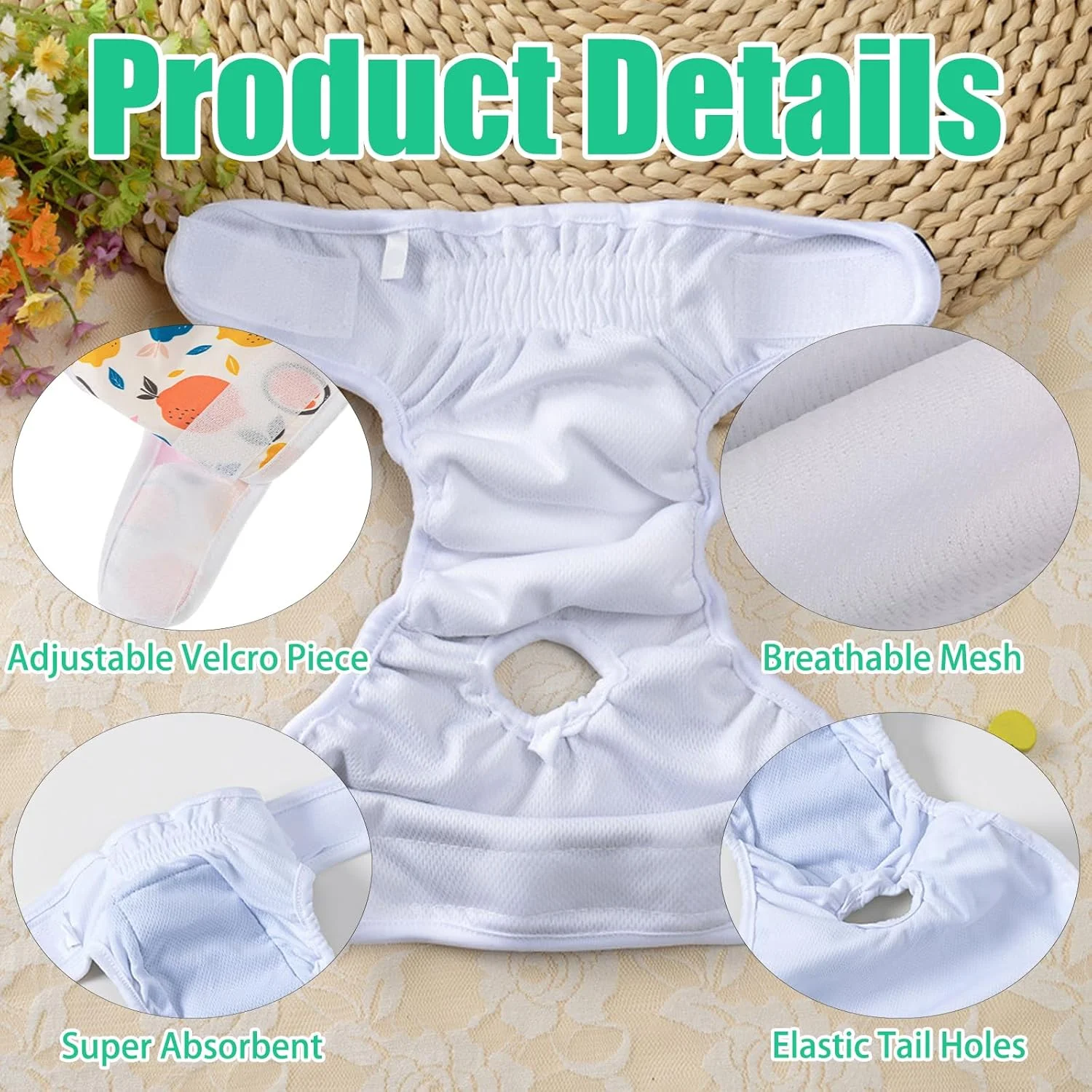 دو بسته پوشک سگ قابل استفاده مجدد، پوشک سگ فوق العاده جاذب، شورت قاعدگی زنانه قابل شستشو برای سگ ها، پوشک بهداشتی توله سگ، 40-50 سانتی متر (M)