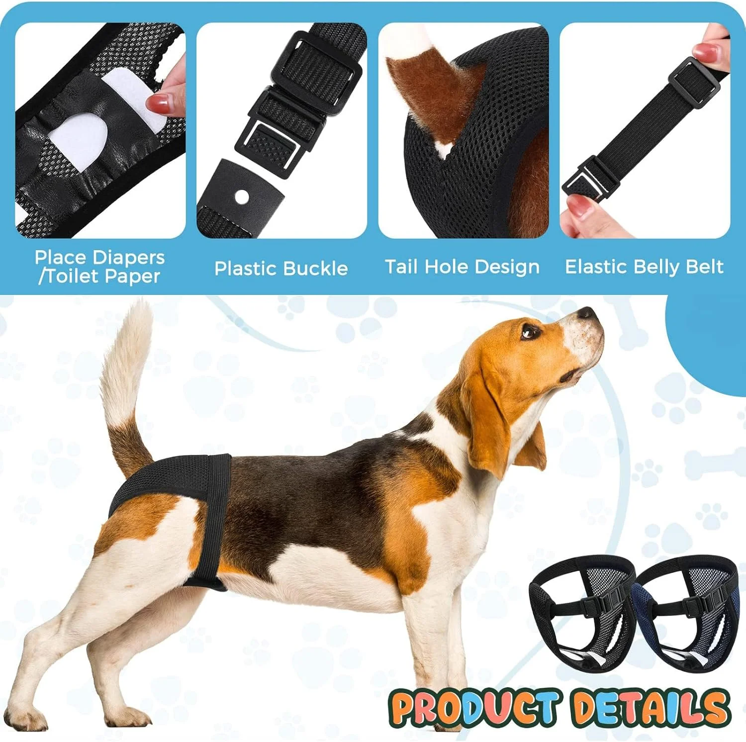 دو بسته شورت بهداشتی سگ قابل استفاده مجدد، شورت سگ، با 6 پد بهداشتی، شلوار محافظ قابل تنظیم برای سگ های ماده، شورت بهداشتی سگ قابل شستشو و استفاده مجدد (M)