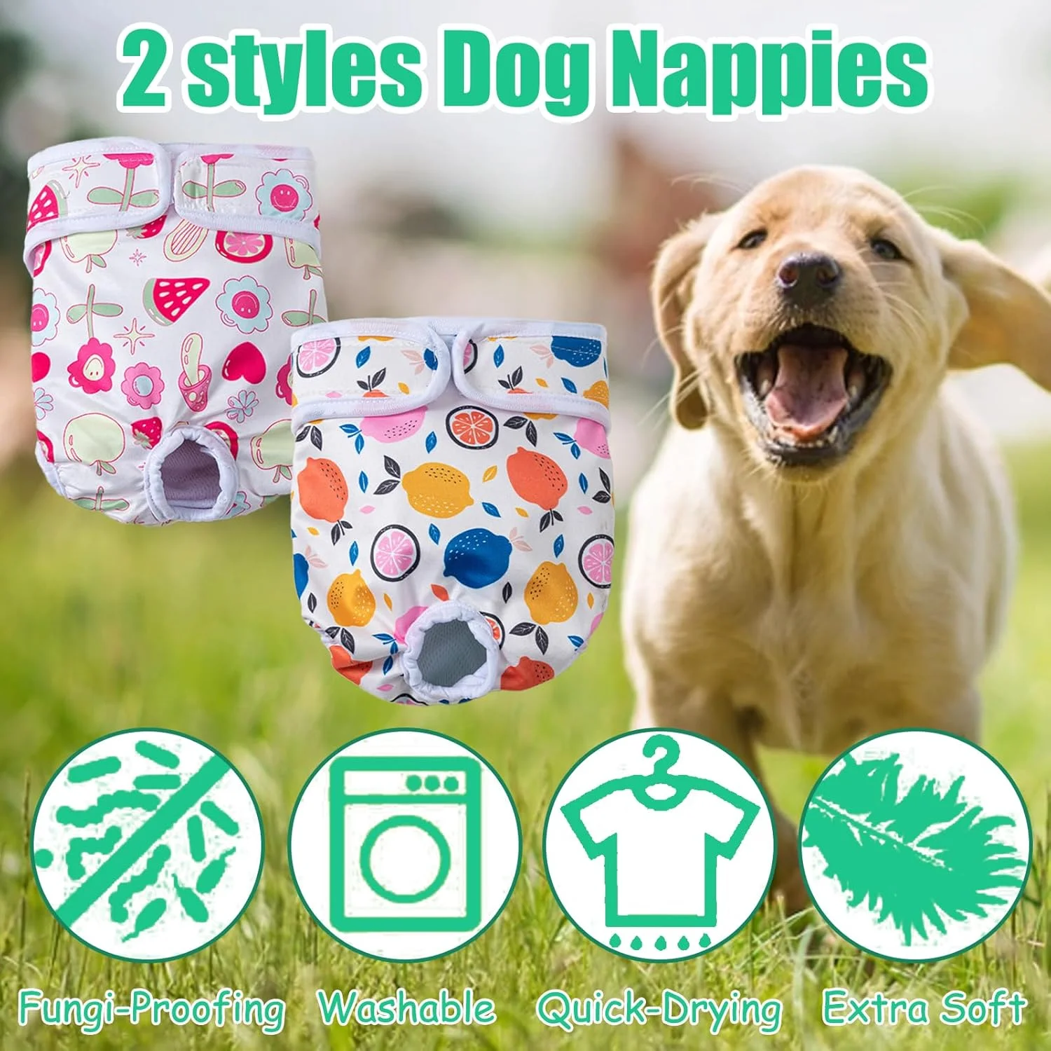 دو بسته پوشک سگ قابل استفاده مجدد، پوشک سگ فوق العاده جاذب، شورت قاعدگی زنانه قابل شستشو برای سگ ها، پوشک بهداشتی توله سگ، 40-50 سانتی متر (M)