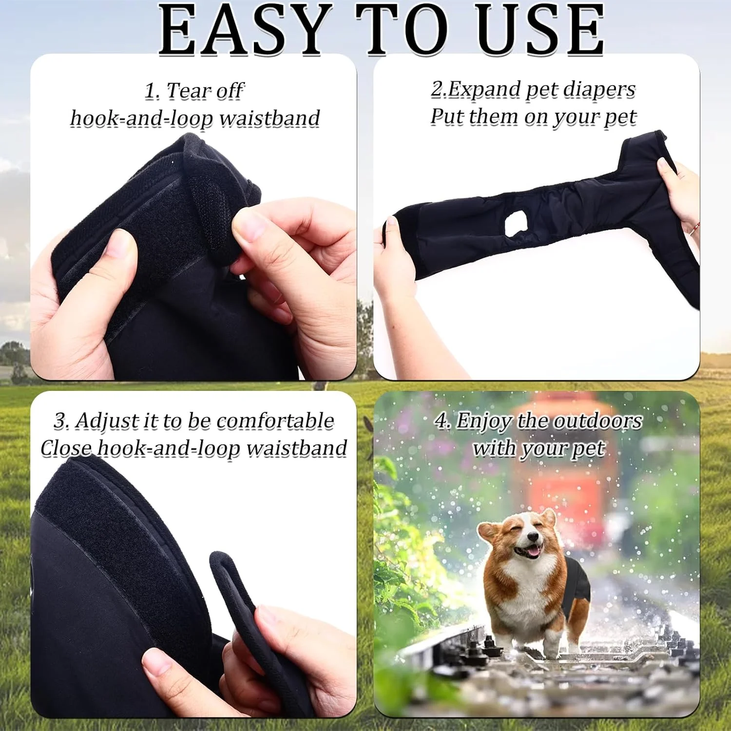 ست 3 عددی پوشک سگ قابل استفاده مجدد، پارچه نخی برای بی اختیاری ادرار و دوران قاعدگی حیوانات ماده، قابل تنظیم، قابل شستشو در ماشین لباسشویی، شورت بهداشتی سازگار با محیط زیست برای سگ