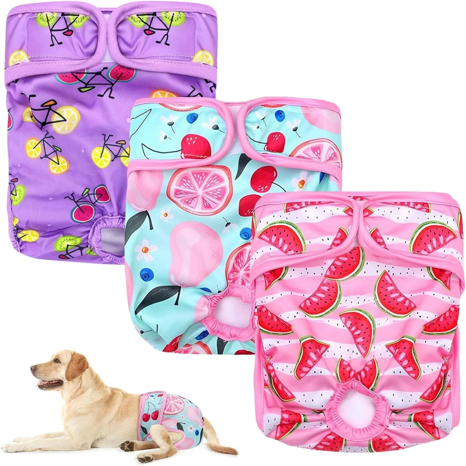 شورت بهداشتی سگ قابل شستشو، بسته 3 عددی، با لایه ضد نشت، کمر قابل تنظیم و پارچه نرم و تنفسی برای سگ های کوچک، متوسط و بزرگ با بی اختیاری ادرار (L 50-60CM)