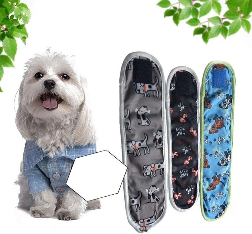 3 عدد پوشک سگ قابل استفاده مجدد و نوارهای شکمی برای سگ های نر کوچک سایز 33*10 سانتی متر