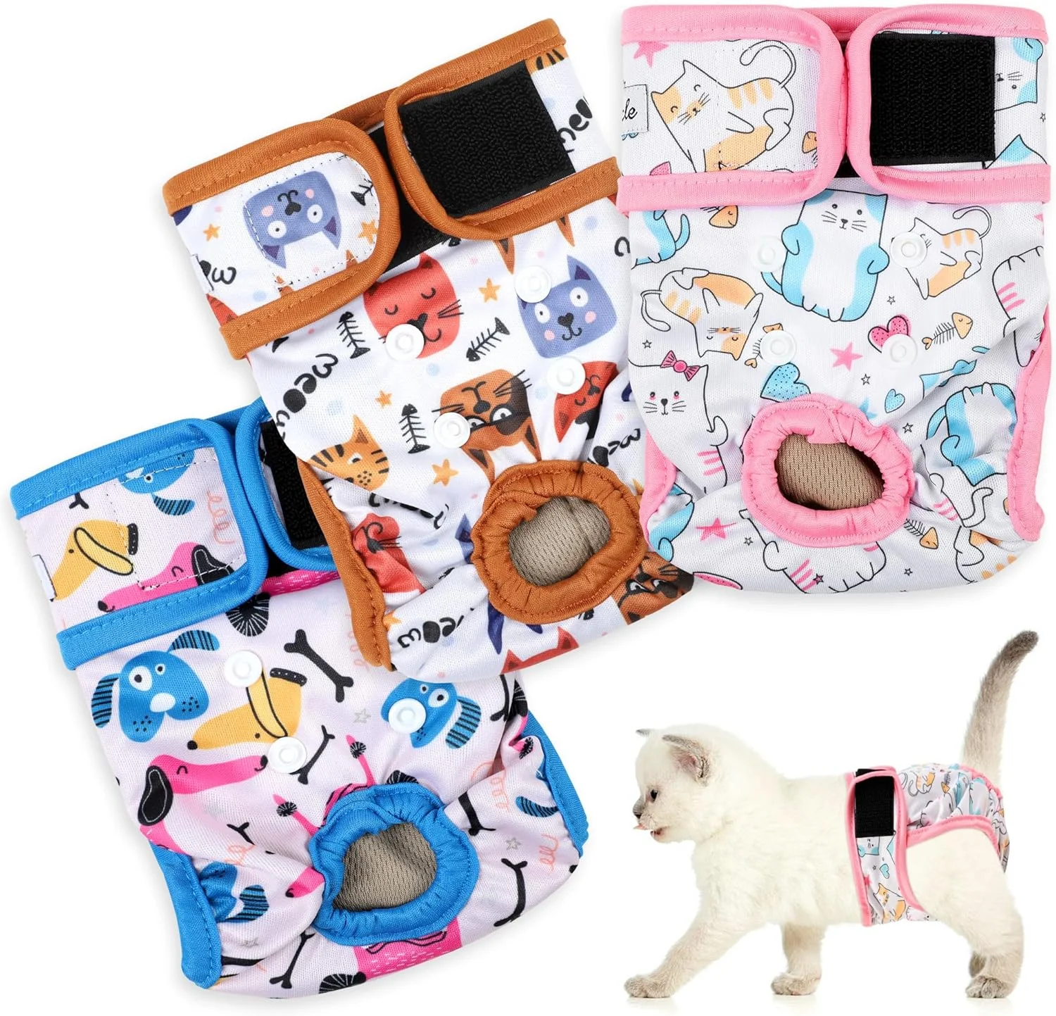 پوشک گربه قابل استفاده مجدد، بسته 3 عددی با قدرت جذب بالا، پوشک بچه گربه برای گربه های ماده و گربه های نر کوچک، استفاده آسان، با طرح زیبا و فیت مطمئن L پوشک گربه قابل استفاده مجدد، بسته 3 عددی با قدرت جذب بالا، پوشک بچه گربه برای گربه های ماده و گربه های نر کوچک، استفاده آسان، با طرح زیبا و فیت مطمئن L