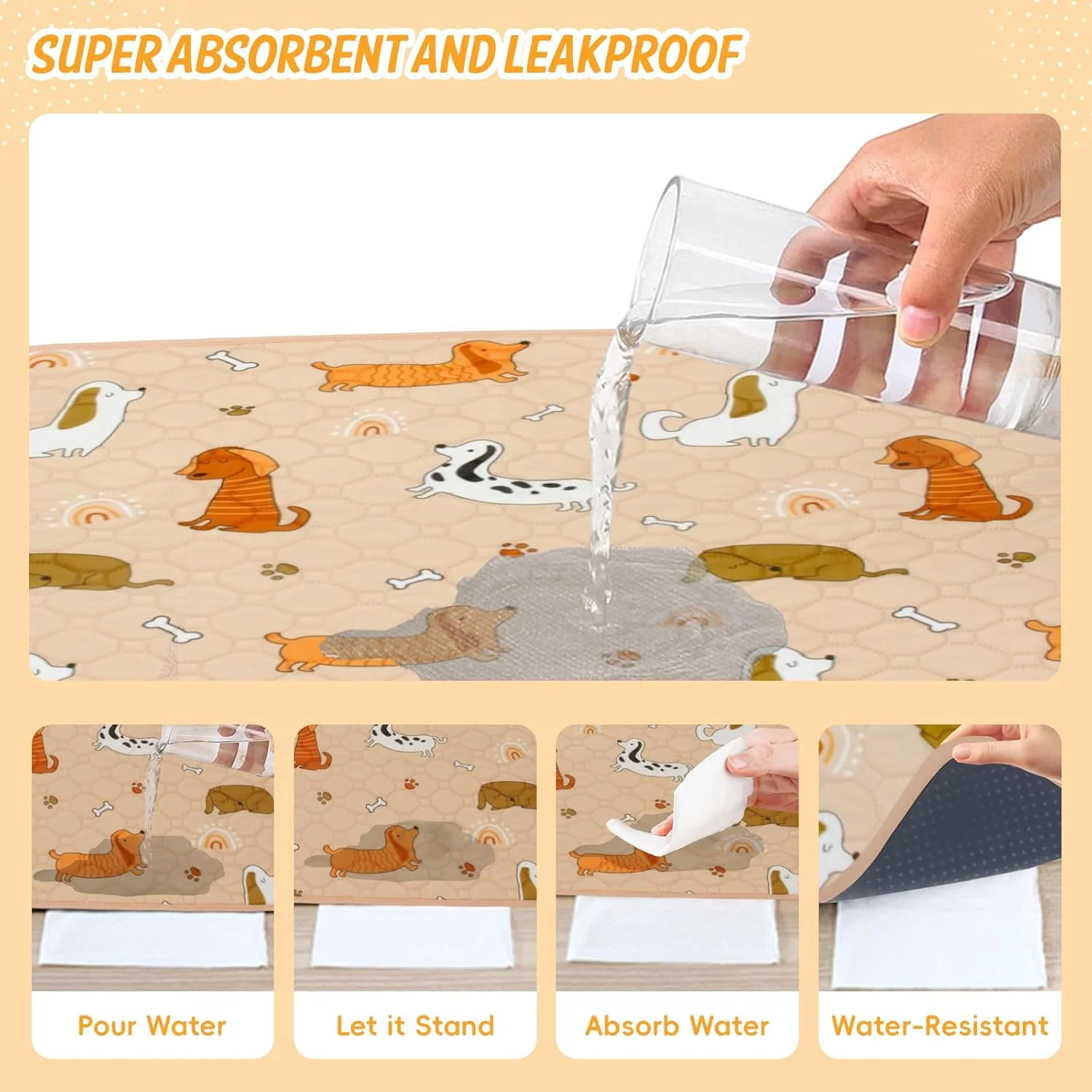 پدهای آموزشی سگ قابل استفاده مجدد، بسته 2 عددی پد توله سگ قابل شستشو، ضد آب جاذب، پد ادرار سگ ضد لغزش با طرح چاپی برای محافظت از کف، آموزش توالت، 60x45 سانتی متر