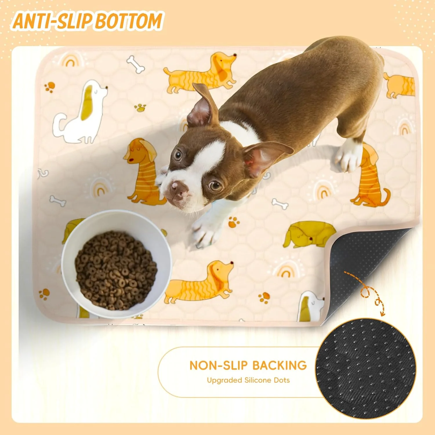 پدهای آموزشی سگ قابل استفاده مجدد، بسته 2 عددی پد توله سگ قابل شستشو، ضد آب جاذب، پد ادرار سگ ضد لغزش با طرح چاپی برای محافظت از کف، آموزش توالت، 60x45 سانتی متر