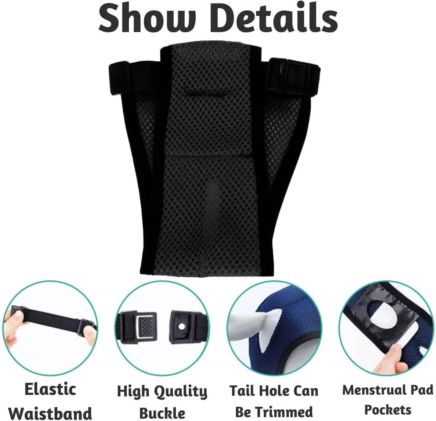 پوشک سگ قابل استفاده مجدد با 3 لایه تعویضی، پدهای بهداشتی سگ قابل شستشو با توری تنفسی، شورت قاعدگی قابل تنظیم برای سگ های کوچک، متوسط ​​و بزرگ - سایز M (آبی)