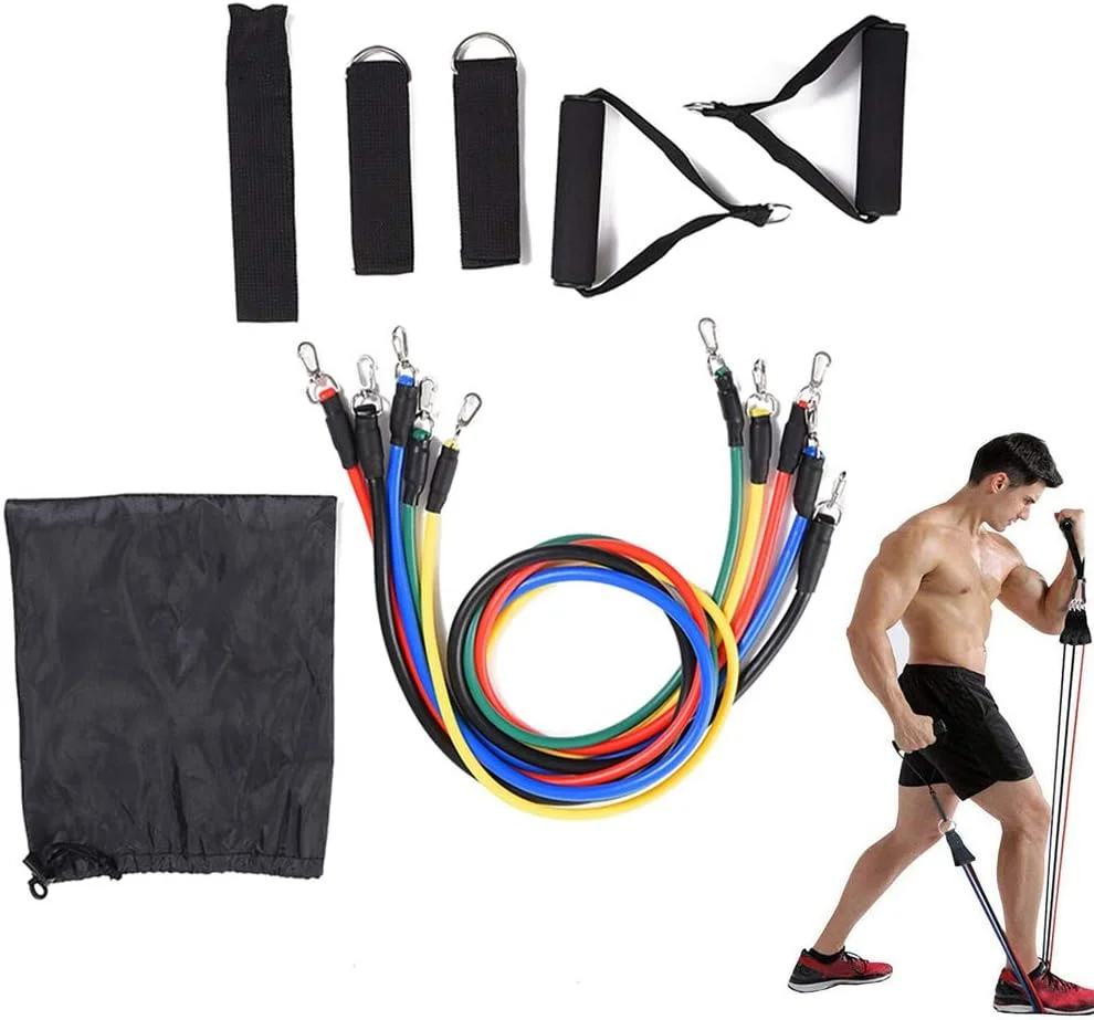 ست کش های مقاومتی، ست 11 عددی کش های مقاومتی ورزشی، کش های الاستیک قابل حمل برای تمرینات خانگی