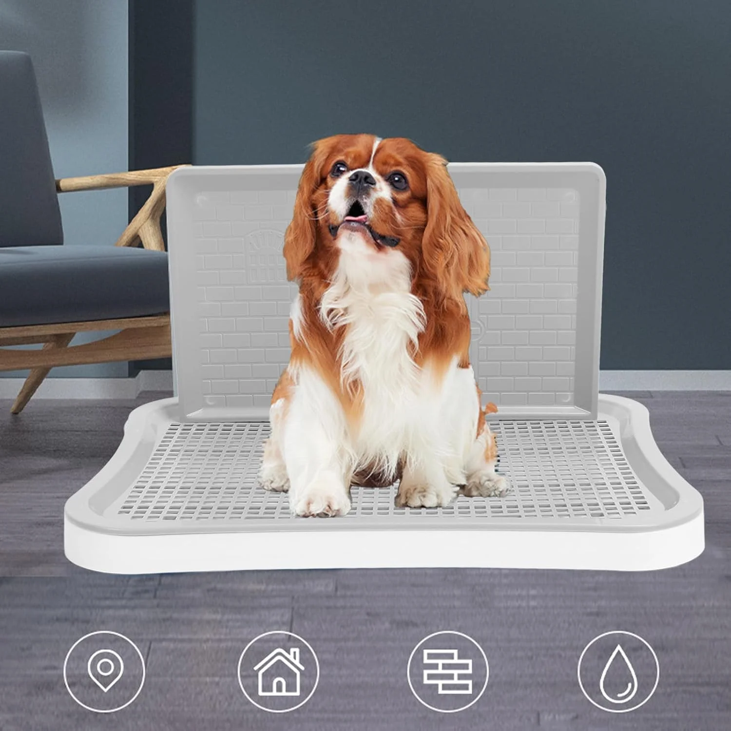 سینی دستشویی سگ، سینی توالت آموزشی توری قابل جابجایی با ستون دیواری، توالت آموزشی سگ خانگی برای حیوانات خانگی بزرگ، کوچک و متوسط، 51x38x27 سانتی متر، جنس پلاستیکی