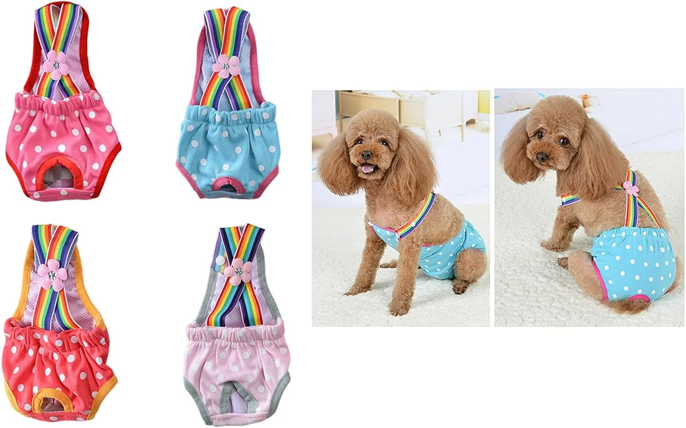 شورت بهداشتی سگ کیان‌کیوجی‌ال، شورت سگ ماده با قابلیت تنظیم بند، شورت فیزیولوژیکی سگ، شورت دوره عادت ماهانه سگ، سایز M، خال‌خالی صورتی روشن