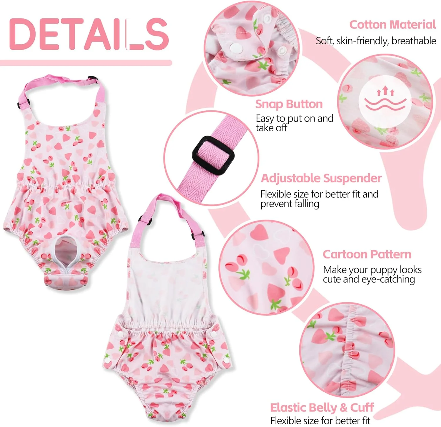 پوشک سگ با بند شانه ای، پوشک دوران قاعدگی سگ ماده، پوشک سگ قابل شستشو برای دوران فحلی، شورت بهداشتی سگ قابل استفاده مجدد با بند شانه ای قابل تنظیم، لباس زیر حیوانات خانگی ضد فرار برای سگ های بزرگ