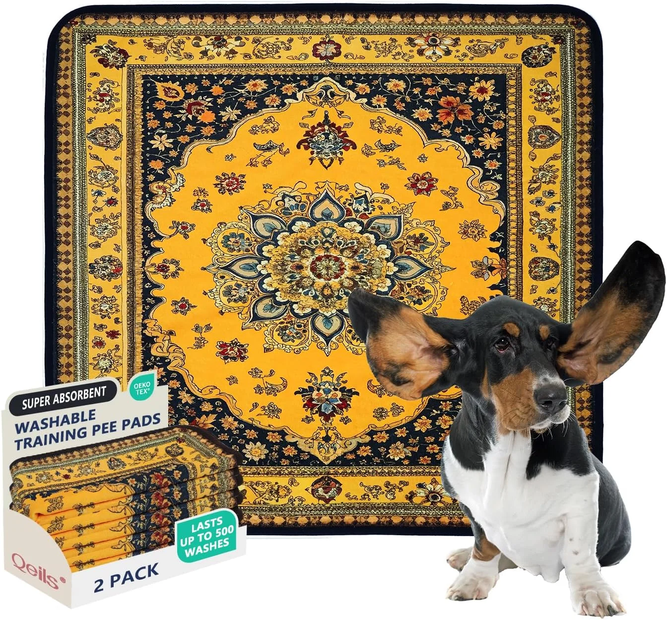 پدهای ادرار شوی سگ Qeils، بسته 2 عددی پد توله سگ قابل استفاده مجدد 91x91 سانتی متر، فوق العاده جاذب و ضد نشت، پدهای آموزش سگ ضد لغزش، پدهای توالت برای جعبه، کف، مبل، پدهای زایمان، زیرانداز بستر، لوازم توله سگ