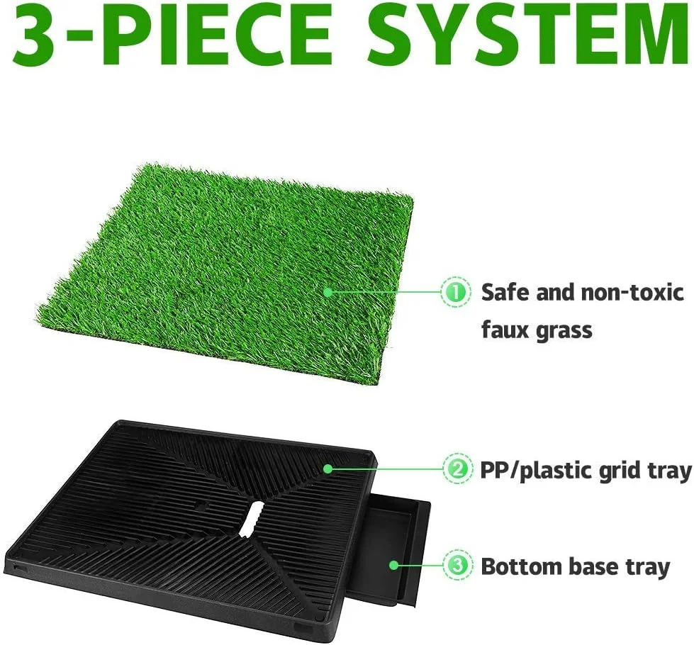 توالت سگ کیوفنگ، پد آموزش ادرار توله سگ در داخل خانه، پد چمن آموزش ادرار حیوانات خانگی، سینی زباله قابل جابجایی برای تمیز کردن آسان تر، چمن مصنوعی غیر سمی، 63cm x 51cm