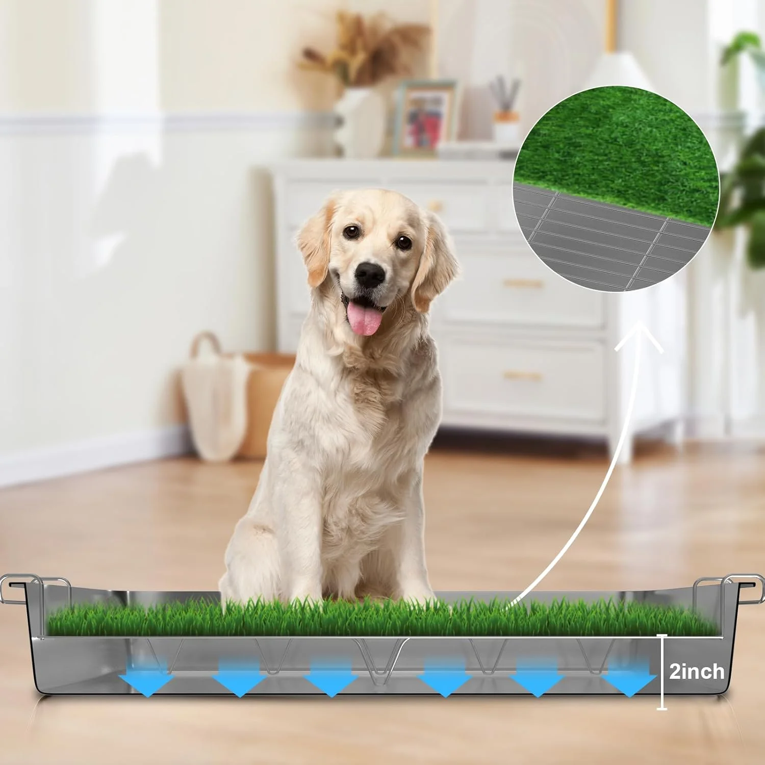 پد چمن سگ استیل ضد زنگ با سینی بزرگ 71x51x10 سانتی متر، ضد آب، قابل شستشو و استفاده مجدد برای آموزش دستشویی سگ های بزرگ در فضای باز و داخلی، مناسب بالکن و ایوان