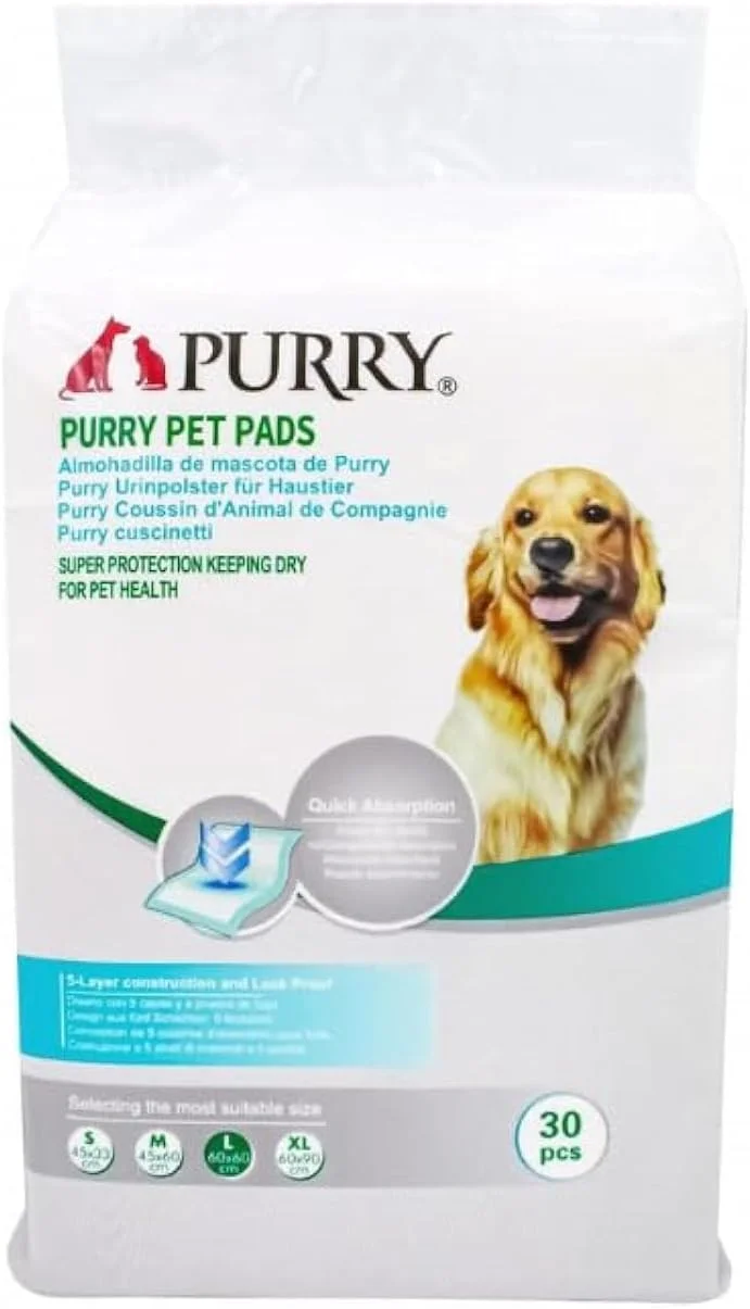 پدهای آموزش ادرار حیوانات خانگی پری، جذب سریع، ضد نشت و 5 لایه با برچسب کف – 60×60 سانتی متر – 30 عدد