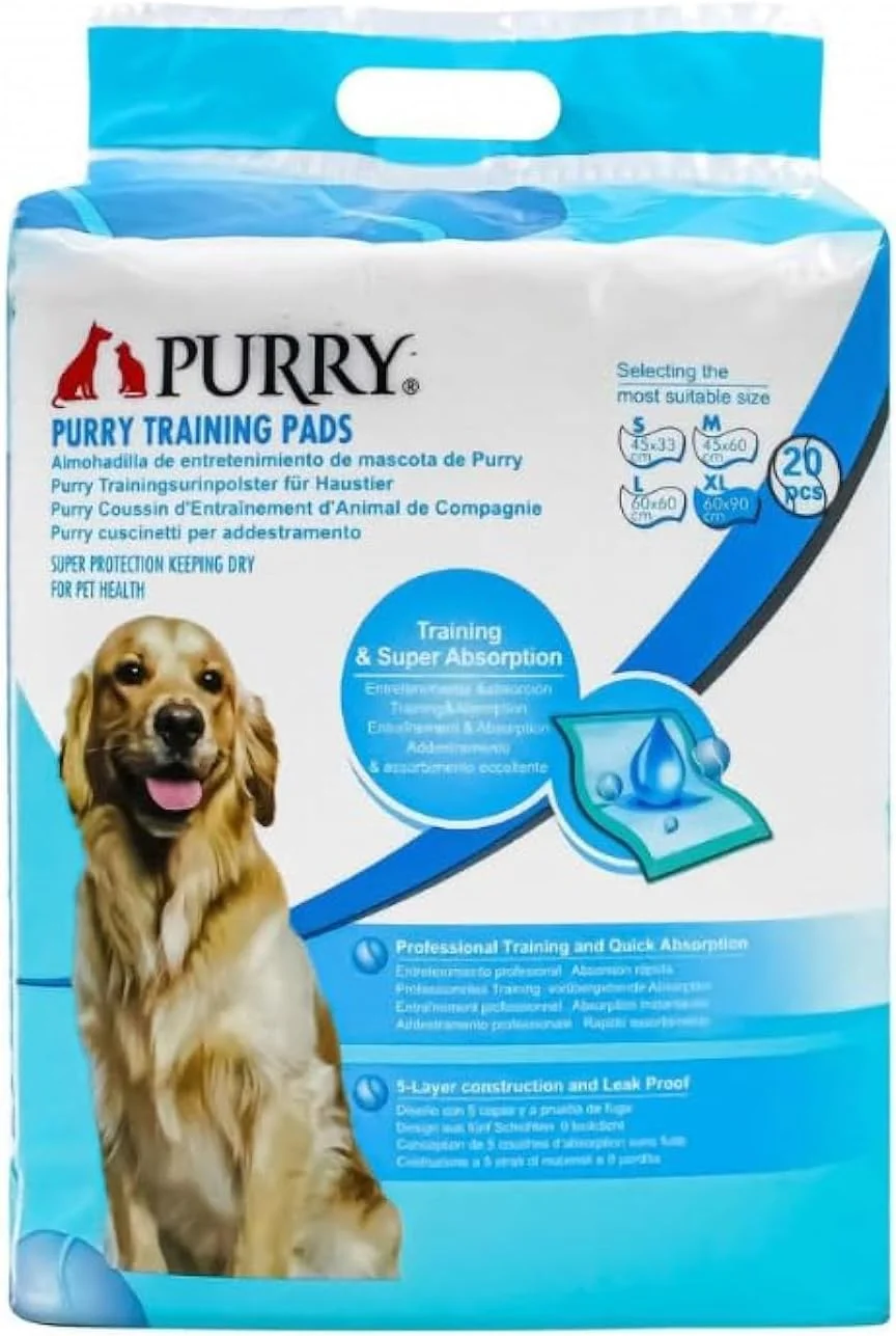 Purry Pet Training Pads Quick Absorbent, Leak Proof and 5 Layer With Floor Sticker – 60×90 cm – 20pcs Purry Pet Training Pads Quick Absorbent, Leak Proof and 5 Layer With Floor Sticker – 60×90 cm – 20pcs