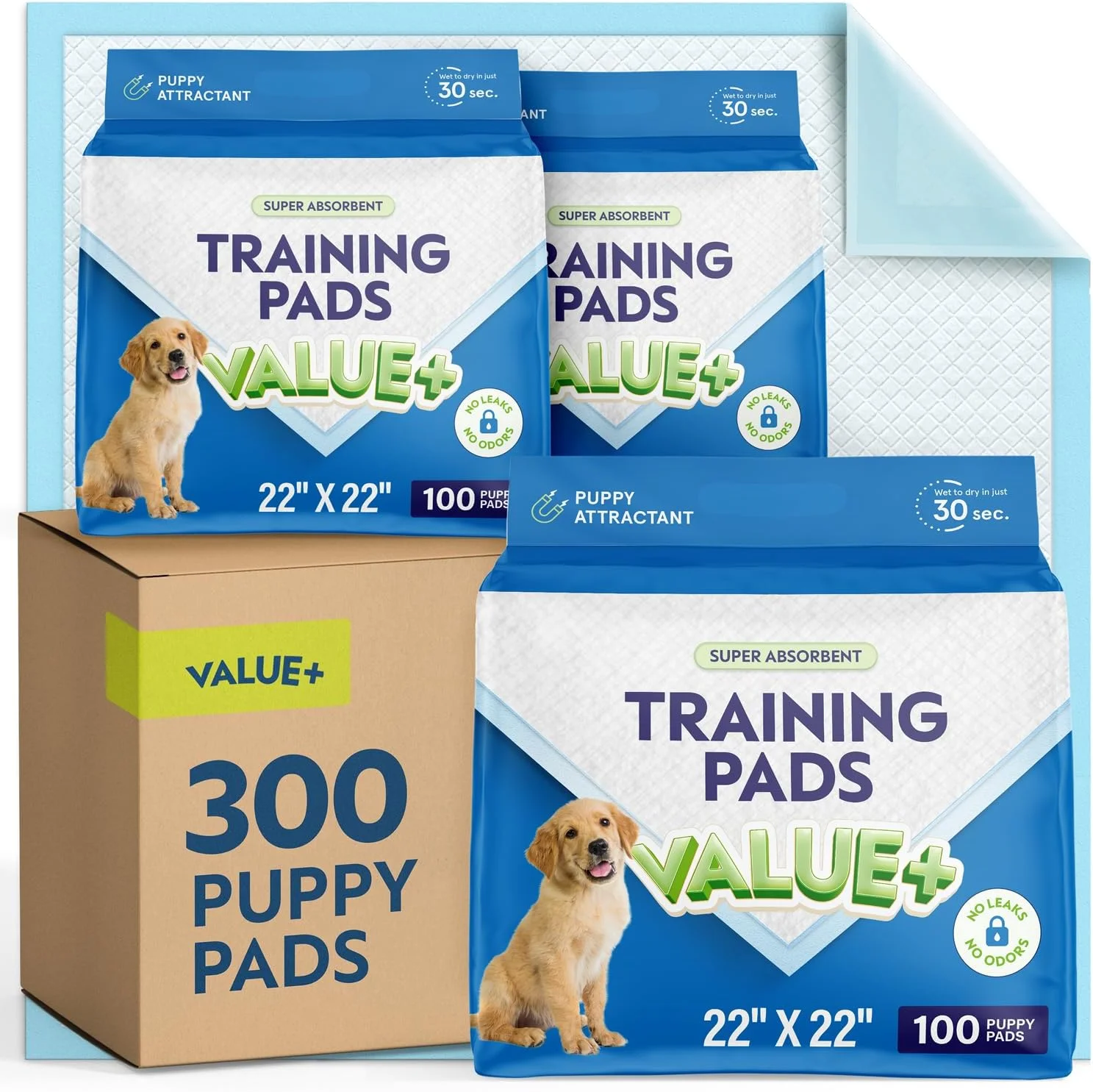 پدهای ادرار سگ و آموزش توله سگ [بسته 300 عددی] پدهای توالت سگ 55 در 55 سانتی متر - پدهای ادرار سگ ضد نشت - سطح خشک شونده سریع - پد ادرار یکبار مصرف جاذب و بادوام