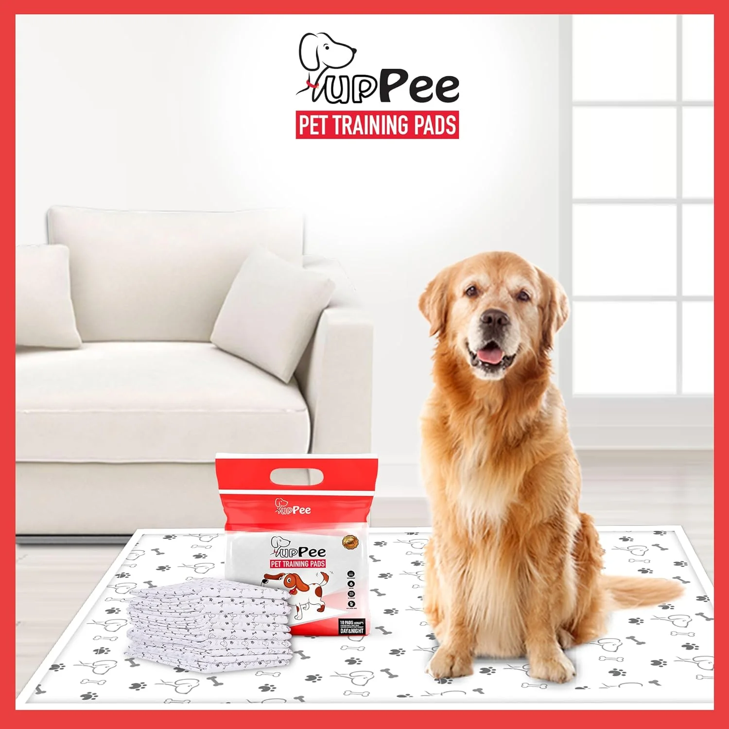 پدهای آموزشی حیوانات خانگی PupPee، فوق العاده جاذب، ضد آب، ضد لغزش، 60X45 سانتی متر، متوسط، 10 عدد