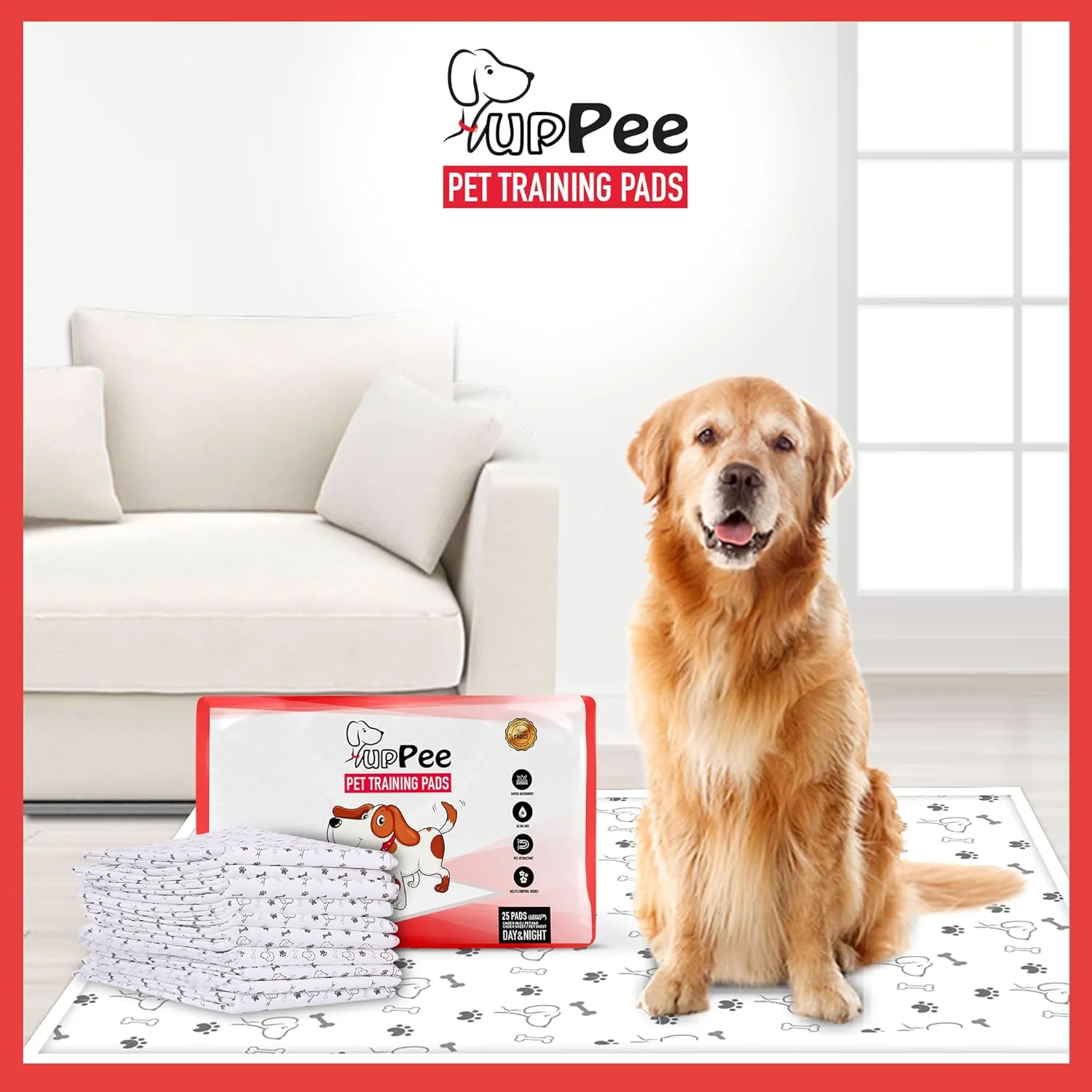 پدهای آموزشی حیوانات خانگی PUPPEE برای سگ، گربه، توله سگ و سایر حیوانات خانگی، پدهای ادرار فوق العاده جاذب | آموزش دهنده مدفوع و ادرار | پدهای توالت، آموزش دهنده ادرار حیوانات خانگی و توله سگ | 100% ضد آب و غیر لغزنده - 60X45CM