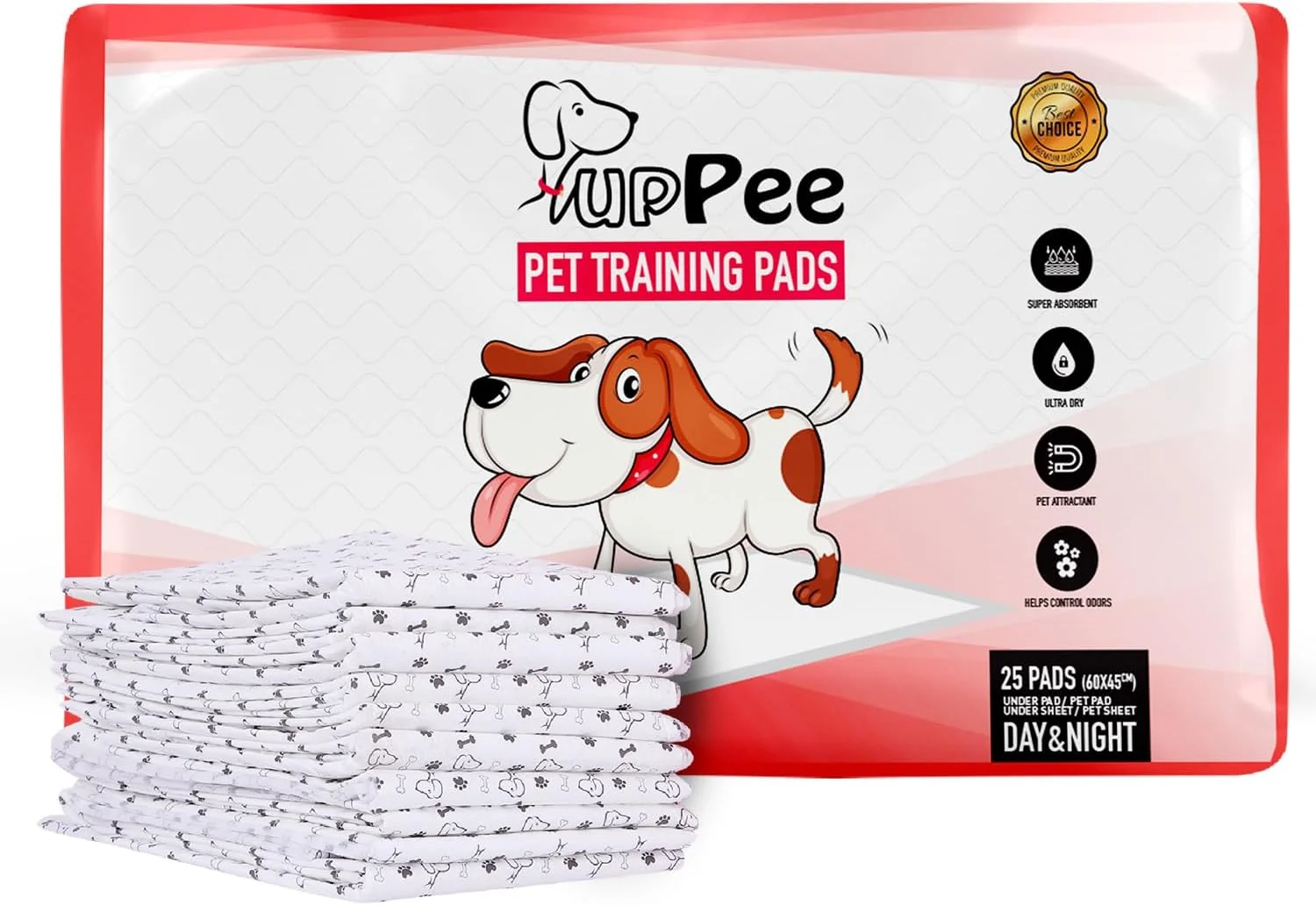 پدهای آموزشی حیوانات خانگی، فوق العاده جاذب، ضد آب، ضد لغزش، 60X45 سانتی متر، متوسط، 25 عدد