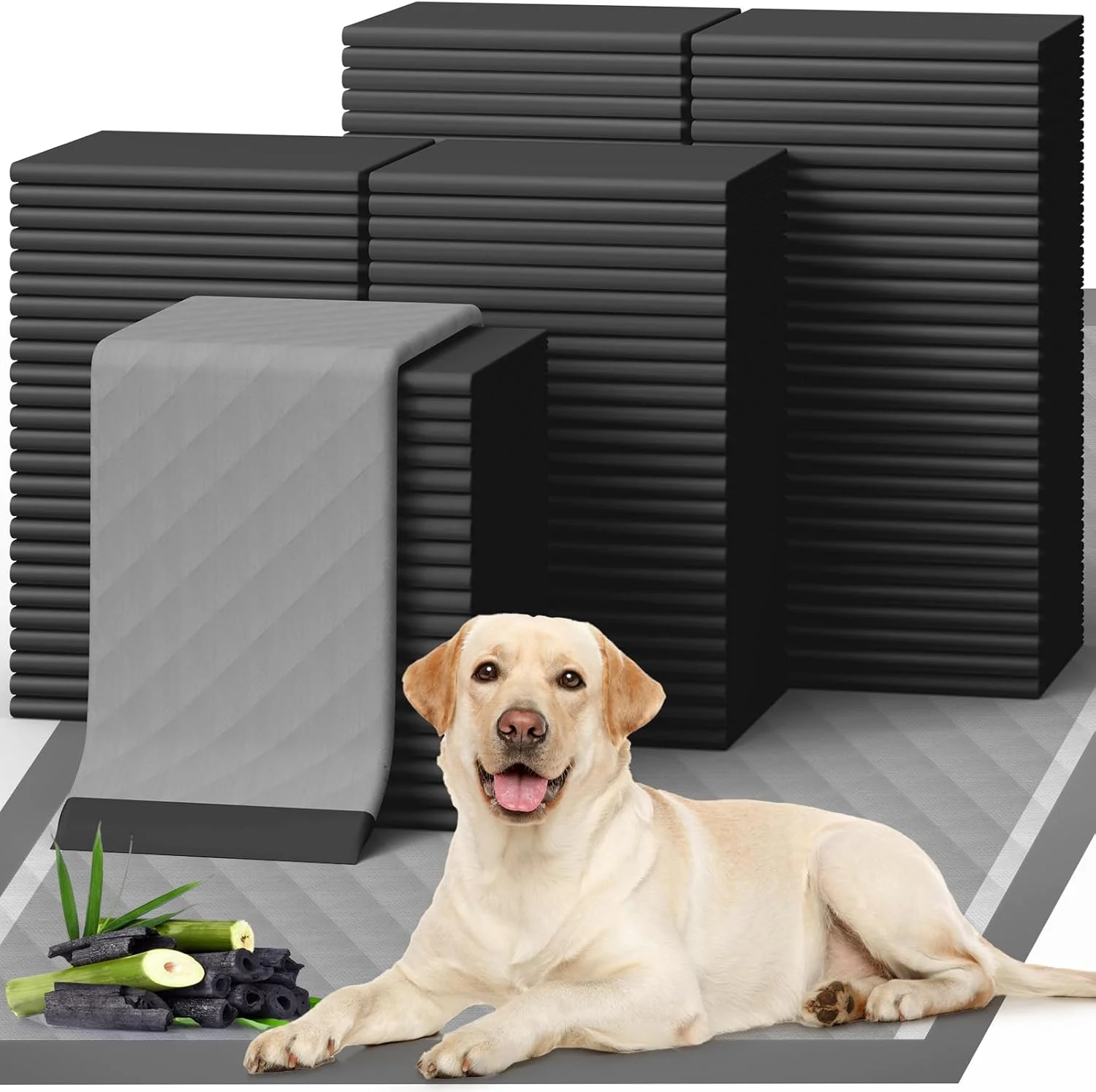 پدهای آموزشی سگ Powools بسته 100 عددی سایز X-Large - پدهای ادرار سگ 86x71 سانتی‌متر برای آموزش دستشویی با طراحی ضد نشت و خشک‌شونده سریع، پدهای 6 لایه برای سگ، زغالی، مشکی