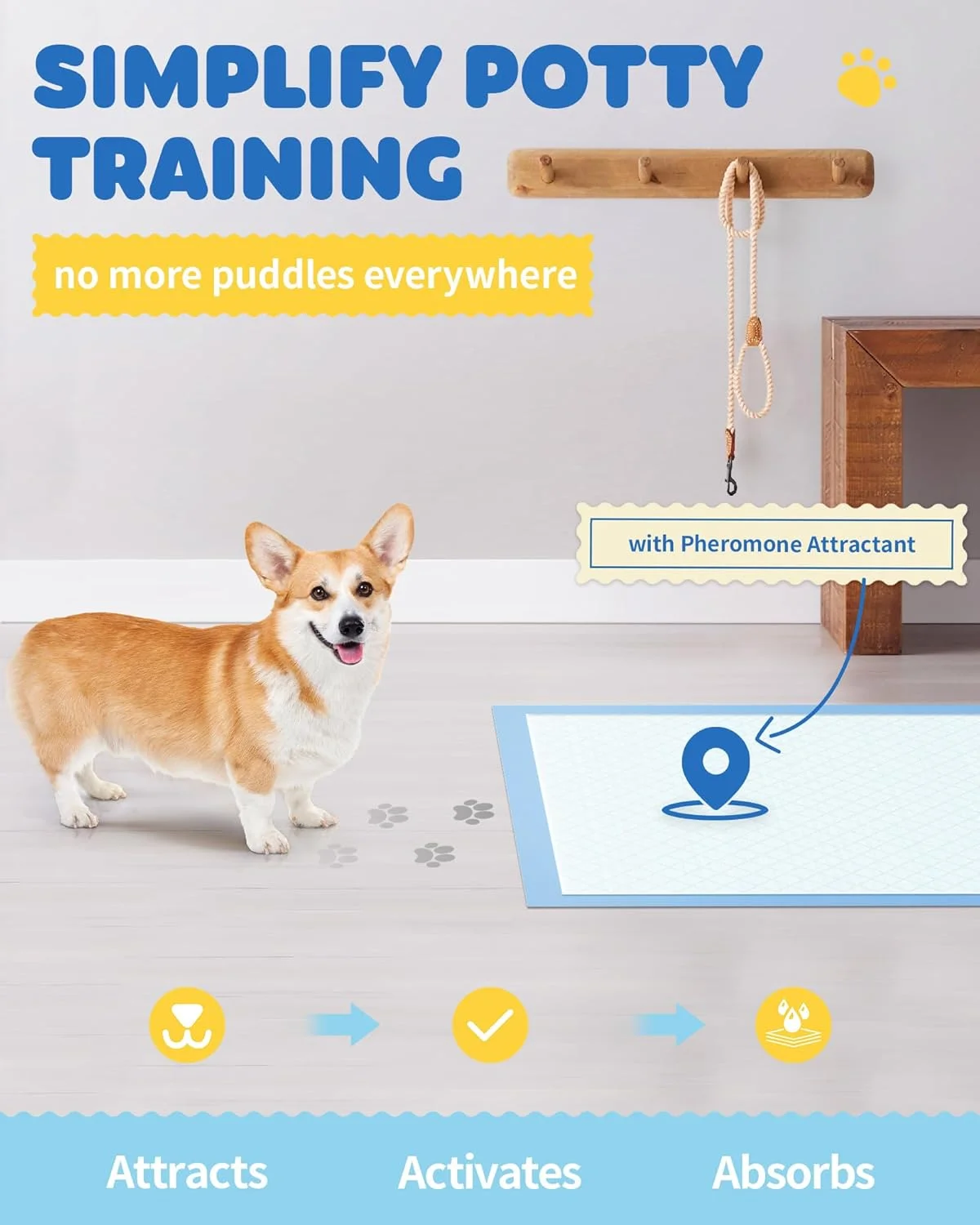 پدهای ادرار سگ خیلی بزرگ - سایز 86 در 71 سانتیمتر، مناسب آموزش دستشویی سگ با طراحی ضد نشت و خشک‌شونده سریع، 6 لایه، بسته 100 عددی