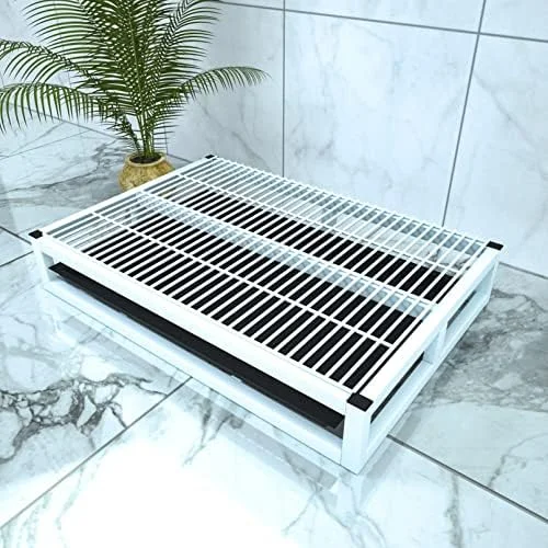 سینی آموزش توالت سگ با نگهدارنده پد - ایده آل برای آموزش در خانه، مناسب برای آپارتمان ها و بالکن ها، 95x62x8 سانتی متر، طراحی سفید با تمیز کردن آسان