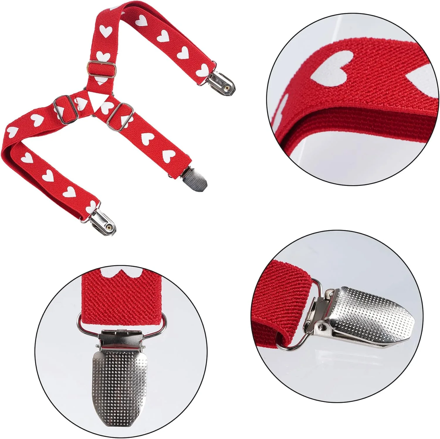 دو عدد بند نگهدارنده پوشک سگ ماده، قابل تنظیم، قرمز با قلب سفید، سایز متوسط