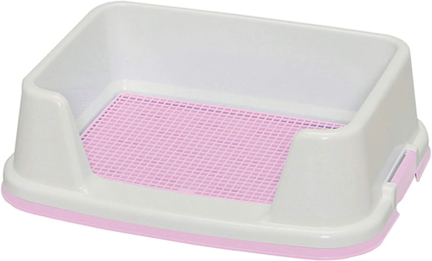 سینی آموزش توالت حیوانات خانگی پلاستیکی حصاردار قابل حمل برای گربه ها و سگ ها، توالت توله سگ ضد آب و ضد لغزش با کناره و توری، تمیز کردن آسان (رنگ: صورتی، اندازه: 51×39×15.4 سانتی متر)