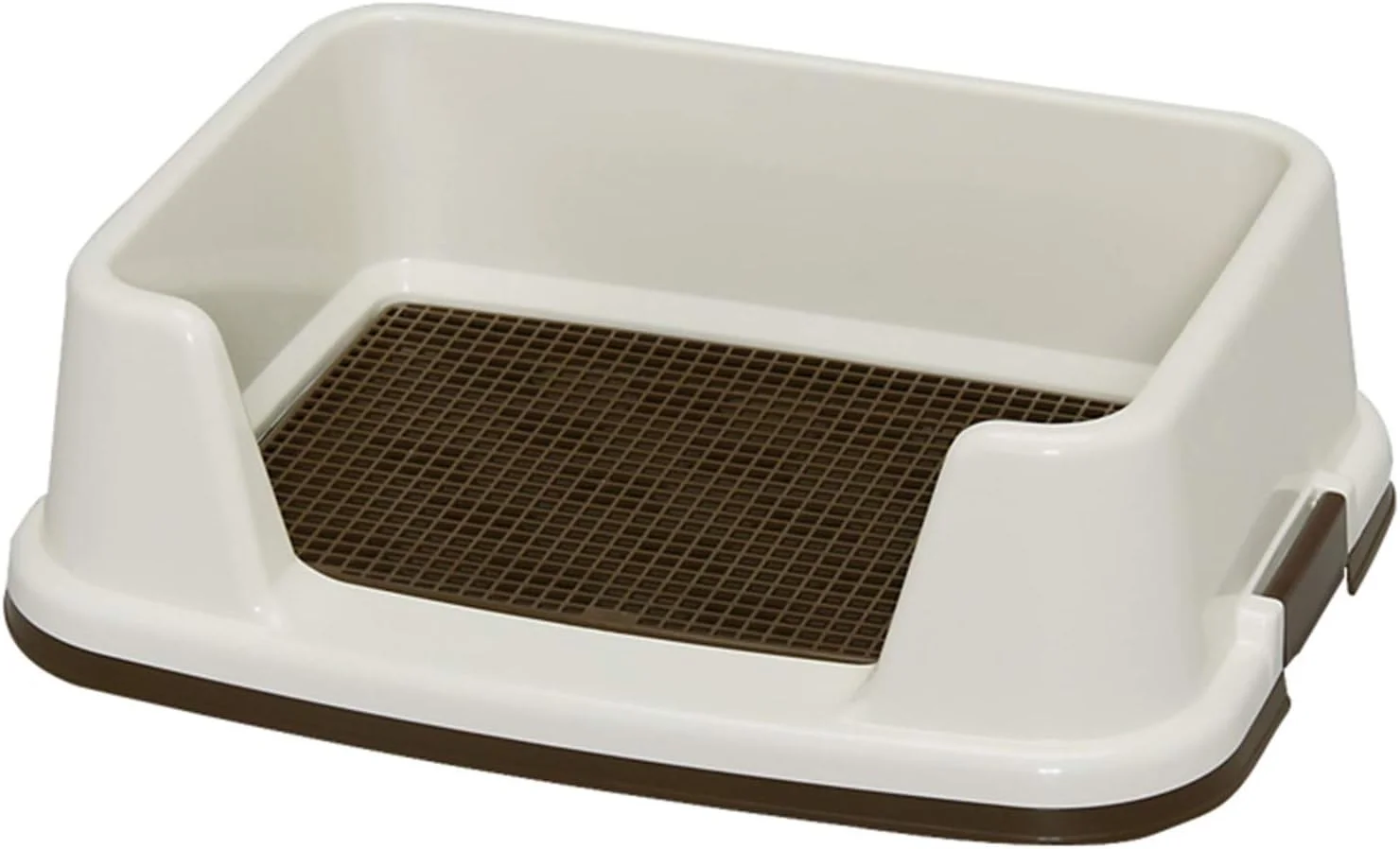 سینی آموزش توالت حیوانات خانگی حصاردار پلاستیکی قابل حمل برای گربه ها و سگ ها، توالت ضد لغزش ضد آب توله سگ با ضلع و توری، تمیز کردن آسان (رنگ: قهوه ای، اندازه: 65×50.5×18.5 سانتی متر)