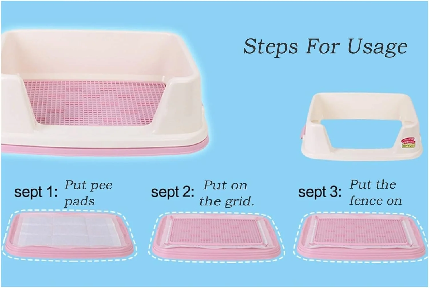 سینی آموزش توالت حیوانات خانگی پلاستیکی حصاردار قابل حمل برای گربه ها و سگ ها، توالت توله سگ ضد آب و ضد لغزش با کناره و توری، تمیز کردن آسان (رنگ: صورتی، اندازه: 65×50.5×18.5 سانتی متر)