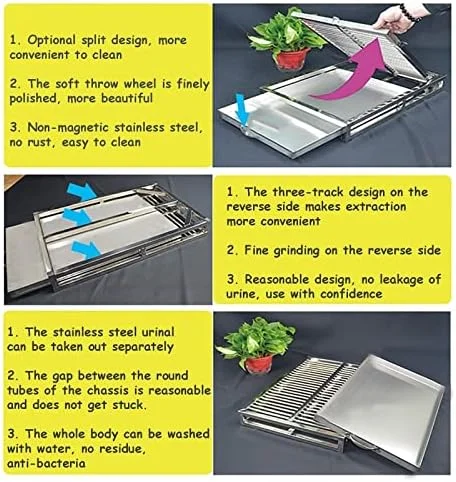 آموزش توالت سگ قابل حمل، جعبه بستر استیل ضد زنگ داخلی/خارجی برای سگ های کوچک تا بزرگ، ایده آل برای آموزش در خانه، راه حل بالکن و حمام (60x40x7.5cm)