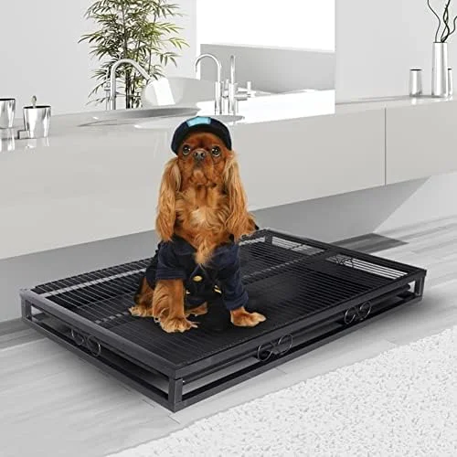 سینی دستشویی سگ قابل حمل برای سگ های کوچک تا متوسط، توالت آموزش سگ با نگهدارنده پد - ایده آل برای آموزش در آپارتمان ها، بالکن ها و فضای باز (65x45x8 سانتی متر)