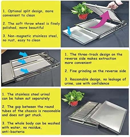 آموزش توالت سگ قابل حمل، راه حل آموزش ادرار و مدفوع در داخل/خارج از خانه، جعبه بستر استیل ضد زنگ، آموزش آسان خانگی برای سگ ها، 60x40x7.5 سانتی متر، استیل بادوام 304