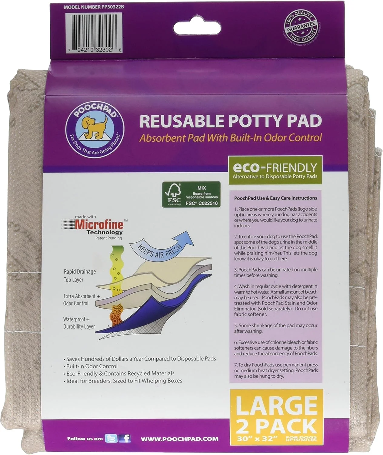 PoochPad Pooch Pad TRADITIONAL , LARGE, 30"" X 32"" -BEIGE 2
