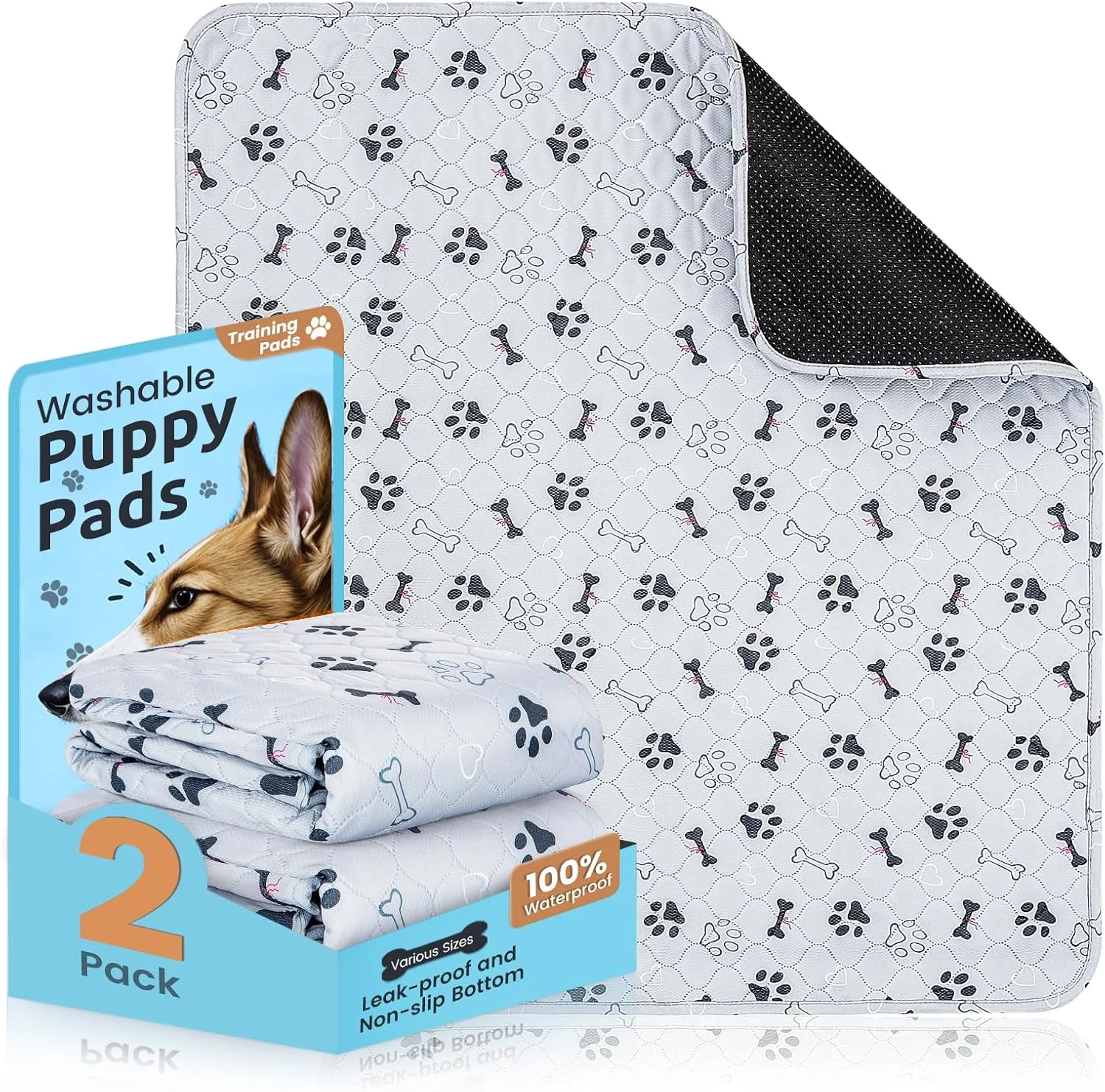 پدهای سگ قابل شستشو PmakeEorT، بسته 2 عددی پد آموزشی سگ قابل استفاده مجدد با جذب سریع، زیرانداز ضد آب سگ، پد ادرار برای باکس، قفس، کف - 50x70 سانتی متر
