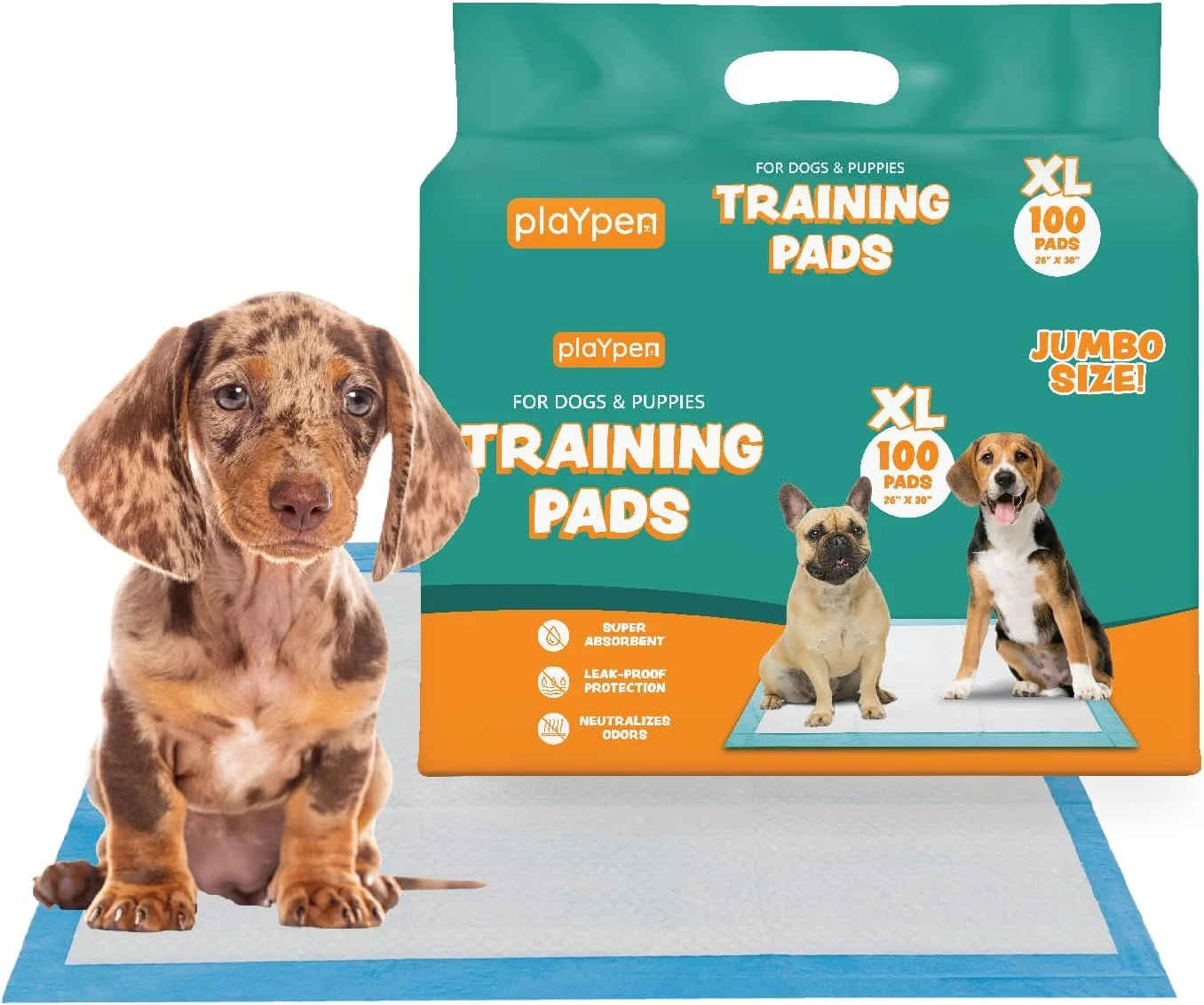 پدهای آموزشی حیوانات خانگی سایز ایکس لارج، 26 در 30 اینچ، 100 عددی