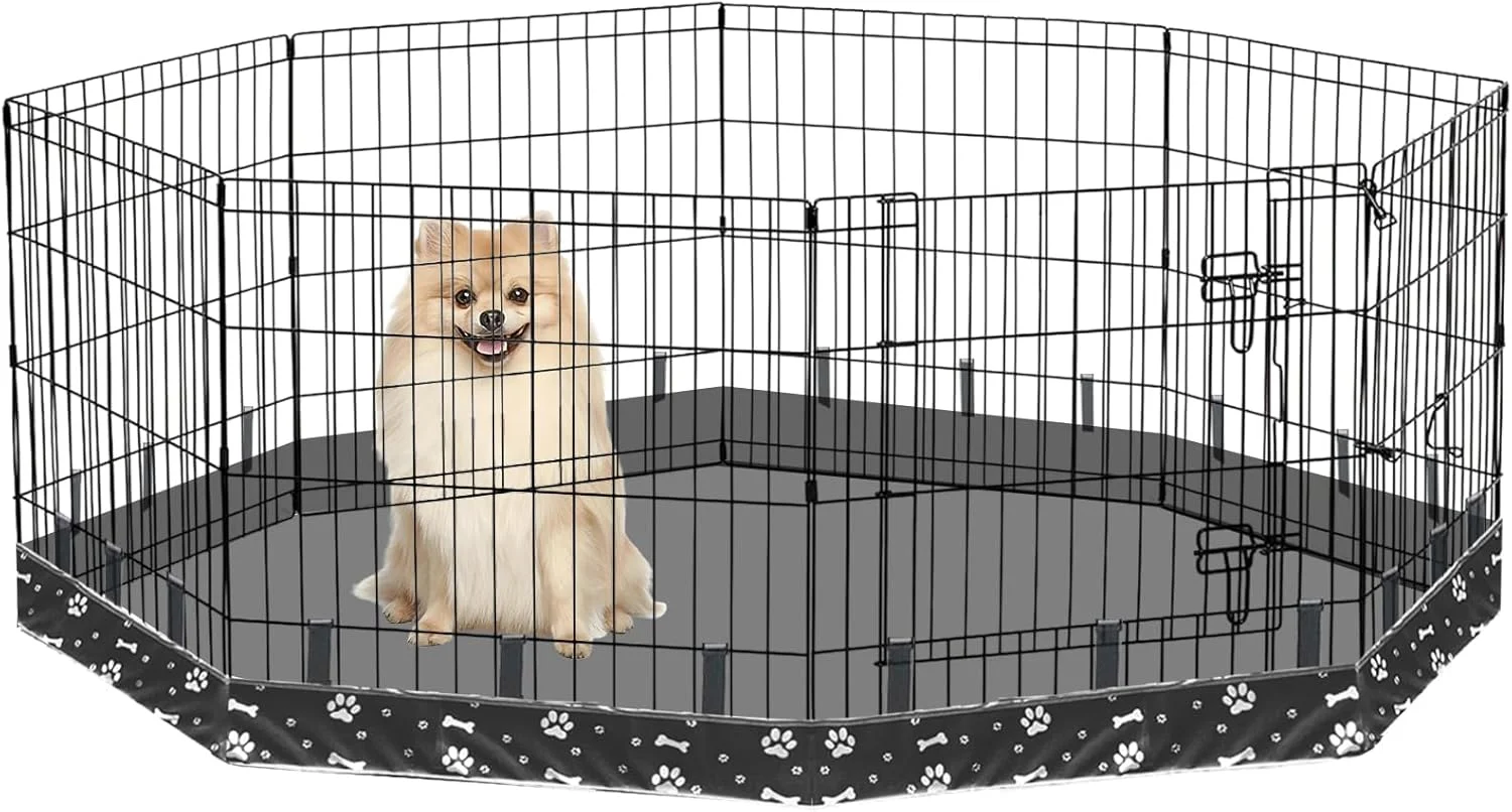 پد زیرین محوطه بازی سگ برای محوطه فلزی هشت ضلعی 8 پنلی حیوانات خانگی 24 اینچی | تشک آموزش سگ ضد آب و قابل استفاده مجدد | طراحی با اتصالات سگک الاستیک (توجه: محوطه بازی شامل نمی شود) (مشکی)