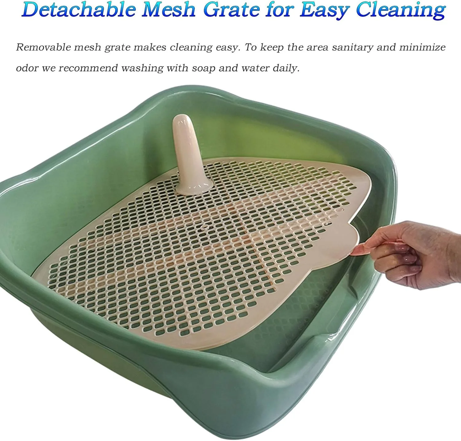 سینی آموزش ادرار سگ و گربه پلاستیکی با میله جداشدنی و نرده جانبی، توالت آموزشی حیوانات خانگی برای توله سگ ها و گربه ها (رنگ: سبز، اندازه: 45×38×16 سانتی متر)