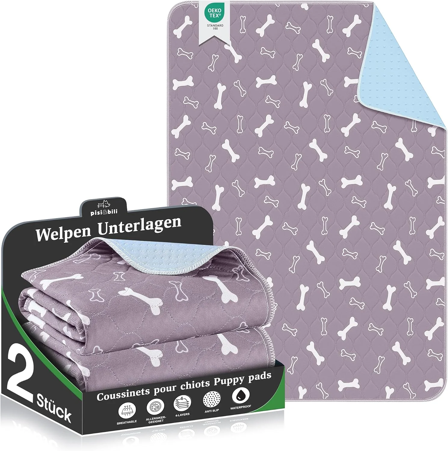 بسته 2 عددی پد قابل استفاده مجدد برای سگ، گربه، خوکچه هندی، پد آموزشی، پتوی ضد آب و قابل شستشو، پد ادرار حیوانات خانگی (80 x 90 سانتی متر، 2 عدد)