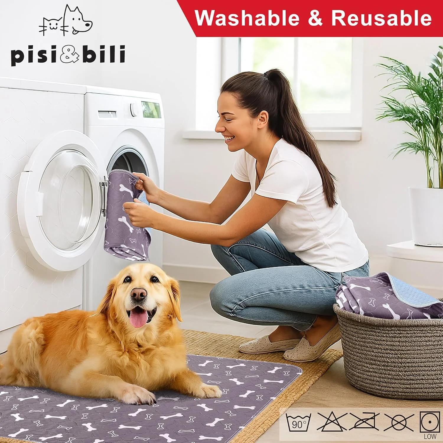 بسته 2 عددی پد قابل استفاده مجدد برای سگ، گربه، خوکچه هندی، پد آموزشی، پتوی ضد آب و قابل شستشو، پد ادرار حیوانات خانگی (80 x 90 سانتی متر، 2 عدد)