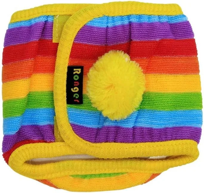 شورت بهداشتی سگ، زیرپوش پنبه ای، دور کمر سگ نر، طرح رنگین کمان