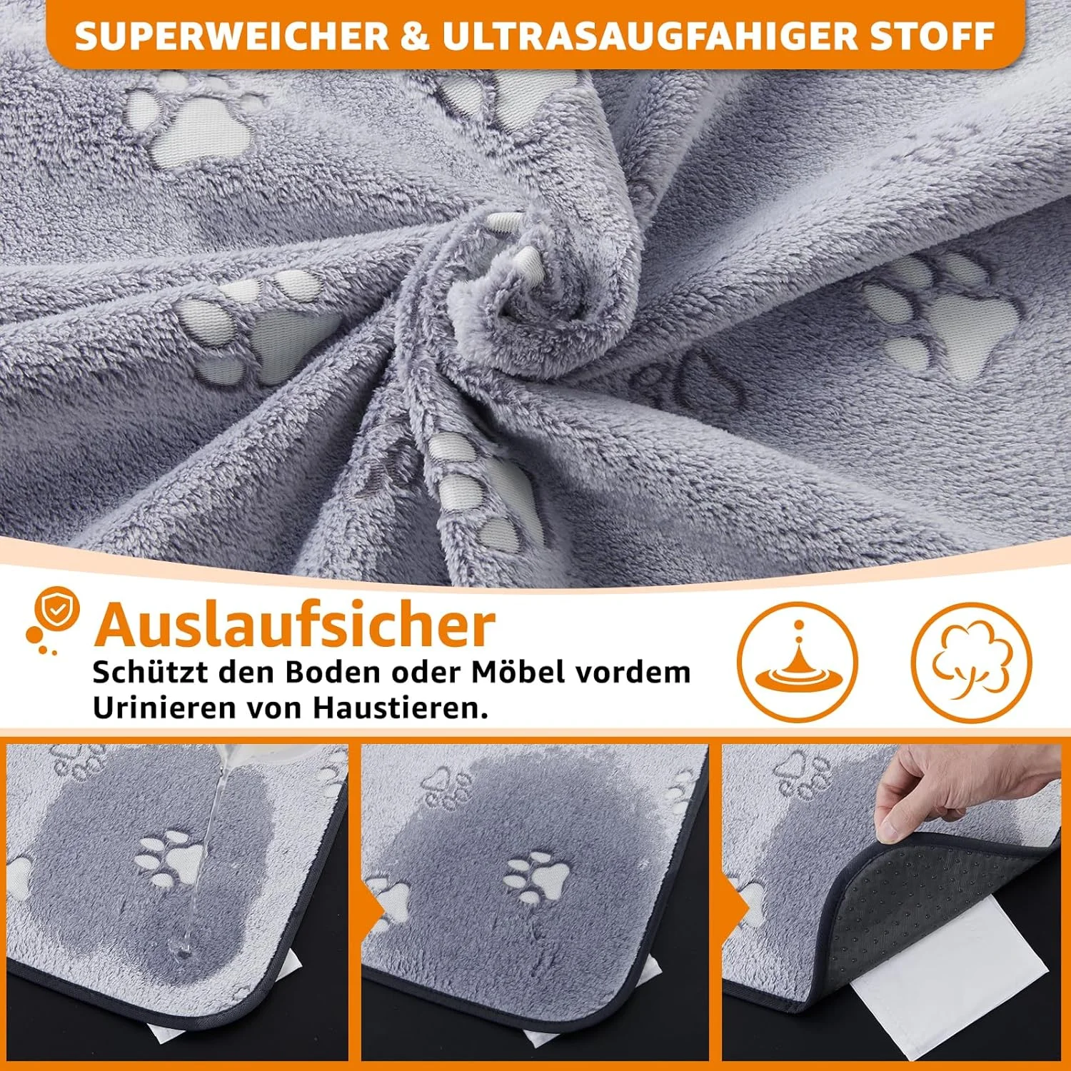 پد ادرار حیوانات خانگی PICK FOR LIFE، پدهای قابل شستشو برای توله سگ، مجموعه 2 عددی، پد جاذب سریع برای سگ ها، حیوانات خانگی، پد بهداشتی برای توله سگ ها، حیوانات مسن، سگ ها، خاکستری (60 x 90 سانتی متر)