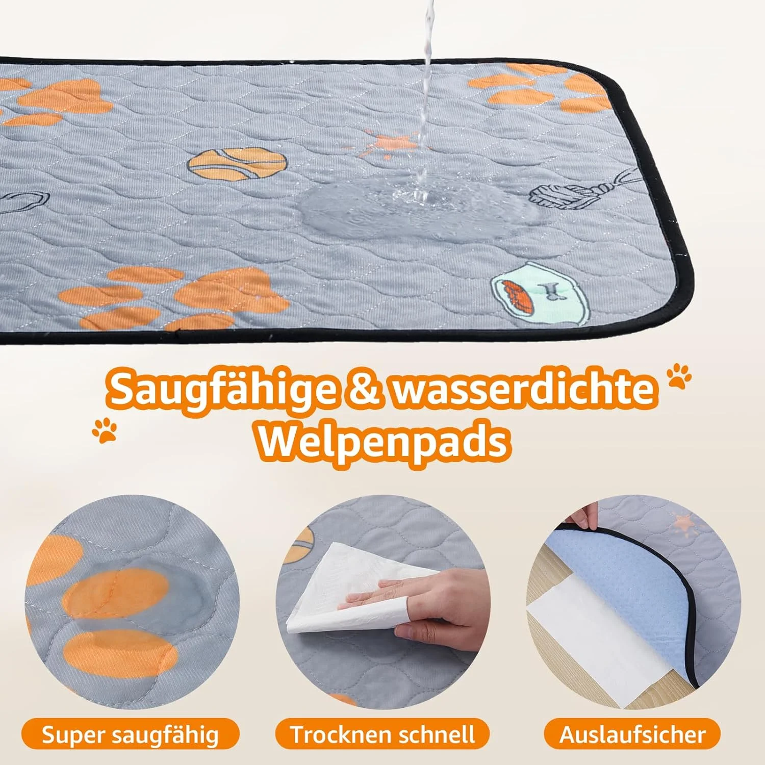 پدهای قابل شستشوی سگ و توله سگ، بسته 2 عددی، فوق العاده جاذب و ضد نشت، ضد لغزش، چند منظوره، تمیز کردن آسان و قابل استفاده مجدد، خاکستری، پنبه بامبو پلی یورتان (PU) لاستیک، پد ادرار سگ