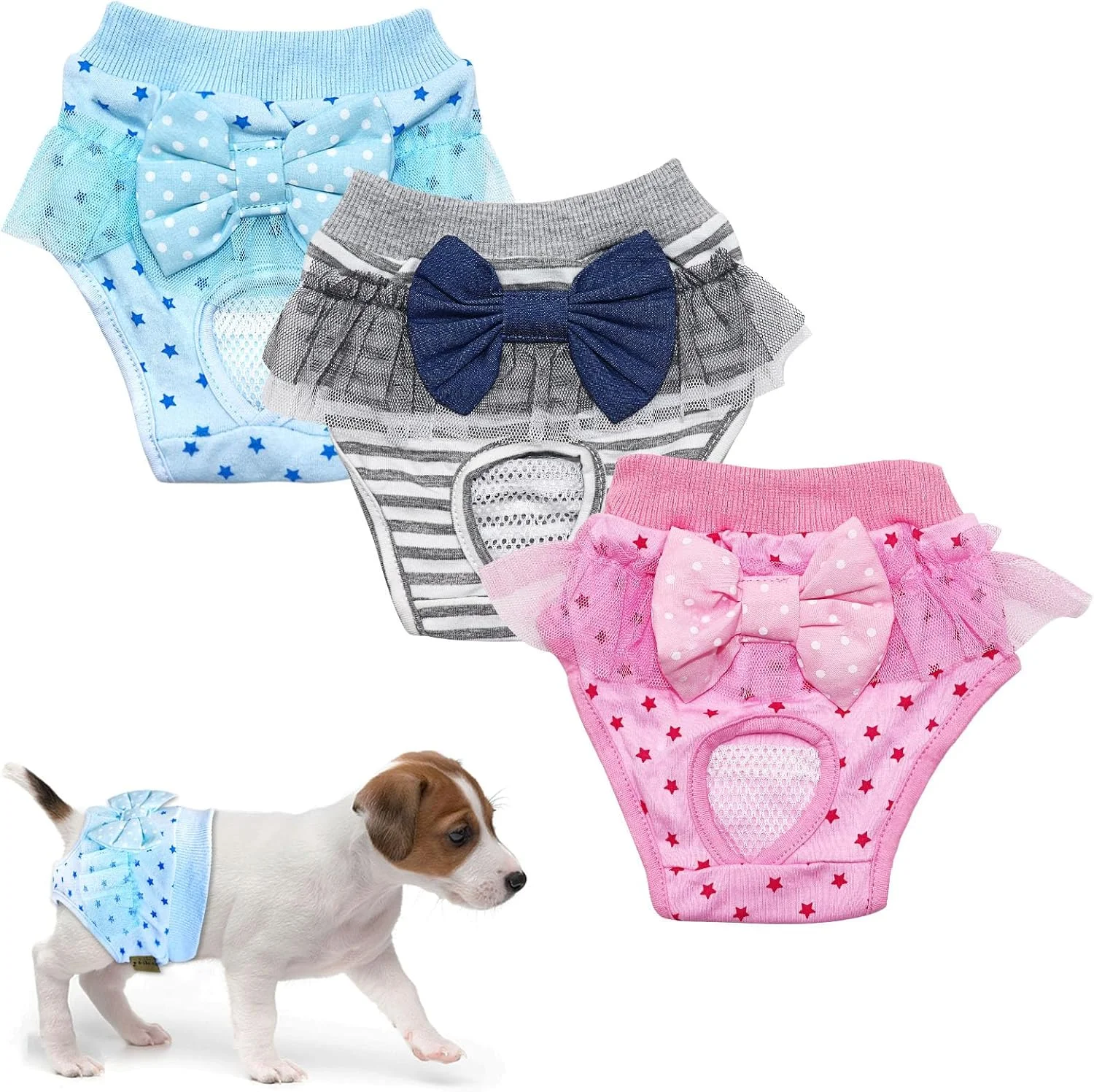 بسته 3 عددی شورت بهداشتی حیوانات خانگی، پوشک سگ ماده، پوشک سگ قابل استفاده مجدد، شلوار پوشک سگ قابل شستشو برای توله سگ های ماده و سگ های مبتلا به بی اختیاری ادرار (S)