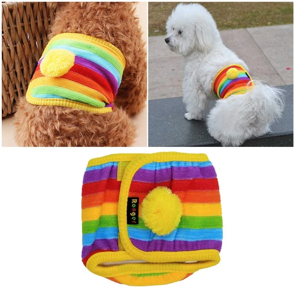 شلوار پوشکی سگ خانگی، لباس زیر فیزیولوژیکی نخی، دور شکم، شورت بهداشتی برای سگ نر، طرح رنگین کمانی شلوار پوشکی سگ خانگی، لباس زیر فیزیولوژیکی نخی، دور شکم، شورت بهداشتی برای سگ نر، طرح رنگین کمانی