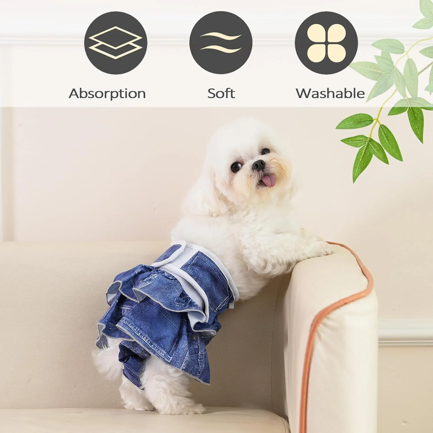 شلوار بهداشتی سگ، ۳ عدد پوشک قابل استفاده مجدد، پوشک سگ ماده قابل شستشو (۳ عدد * سایز بزرگ، دور کمر بین ۴۸ تا ۶۵ سانتی متر)