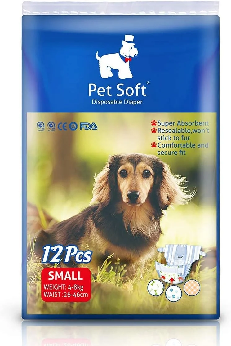 پوشک یکبار مصرف سگ PetVogue Petsoft فوق العاده جاذب و نرم، مناسب سگ های ماده، سایز کوچک، شامل 12 عدد پوشک برای سگ و گربه