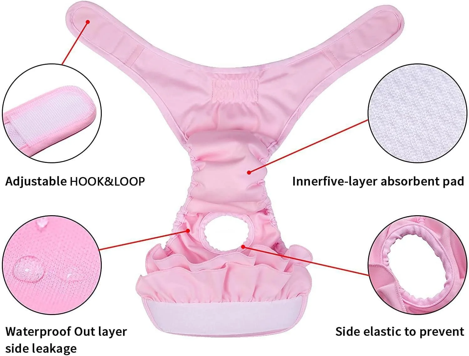 شورت بهداشتی سگ ماده، شلوار فیزیولوژیکی سگ ماده، شورت بهداشتی سگ ماده قابل استفاده مجدد، شورت بهداشتی قابل شستشو، شورت بهداشتی بادوام سگ (3 عدد * سایز L، دور کمر بین 48-65 سانتی متر)