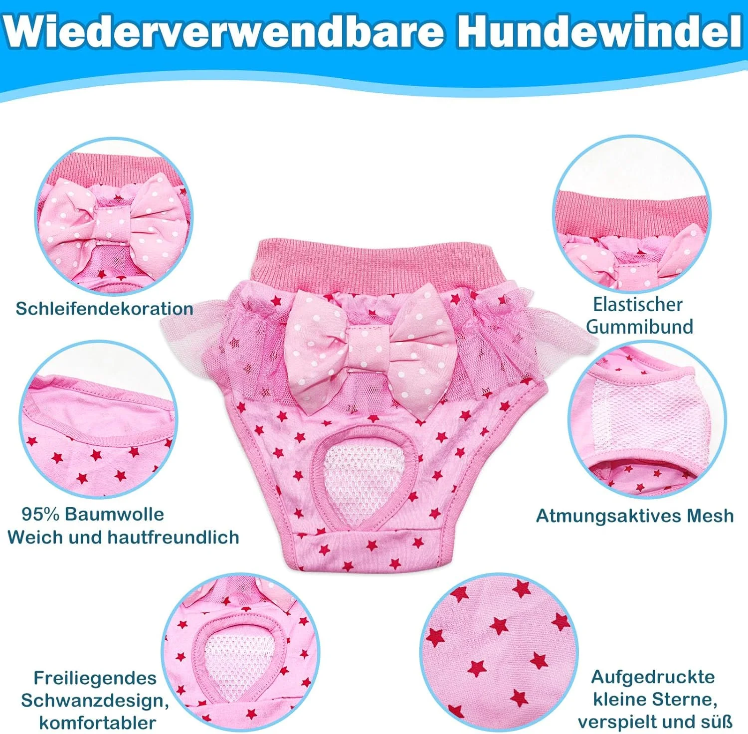 بسته 3 عددی شورت بهداشتی حیوانات خانگی، پوشک سگ ماده، پوشک سگ قابل استفاده مجدد، شلوار پوشک سگ قابل شستشو برای توله سگ های ماده و سگ های مبتلا به بی اختیاری ادرار (S)